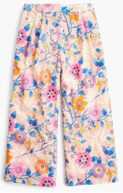 J CREW Liberty fabric Tana wide leg pink floral cropped pull on capri pants